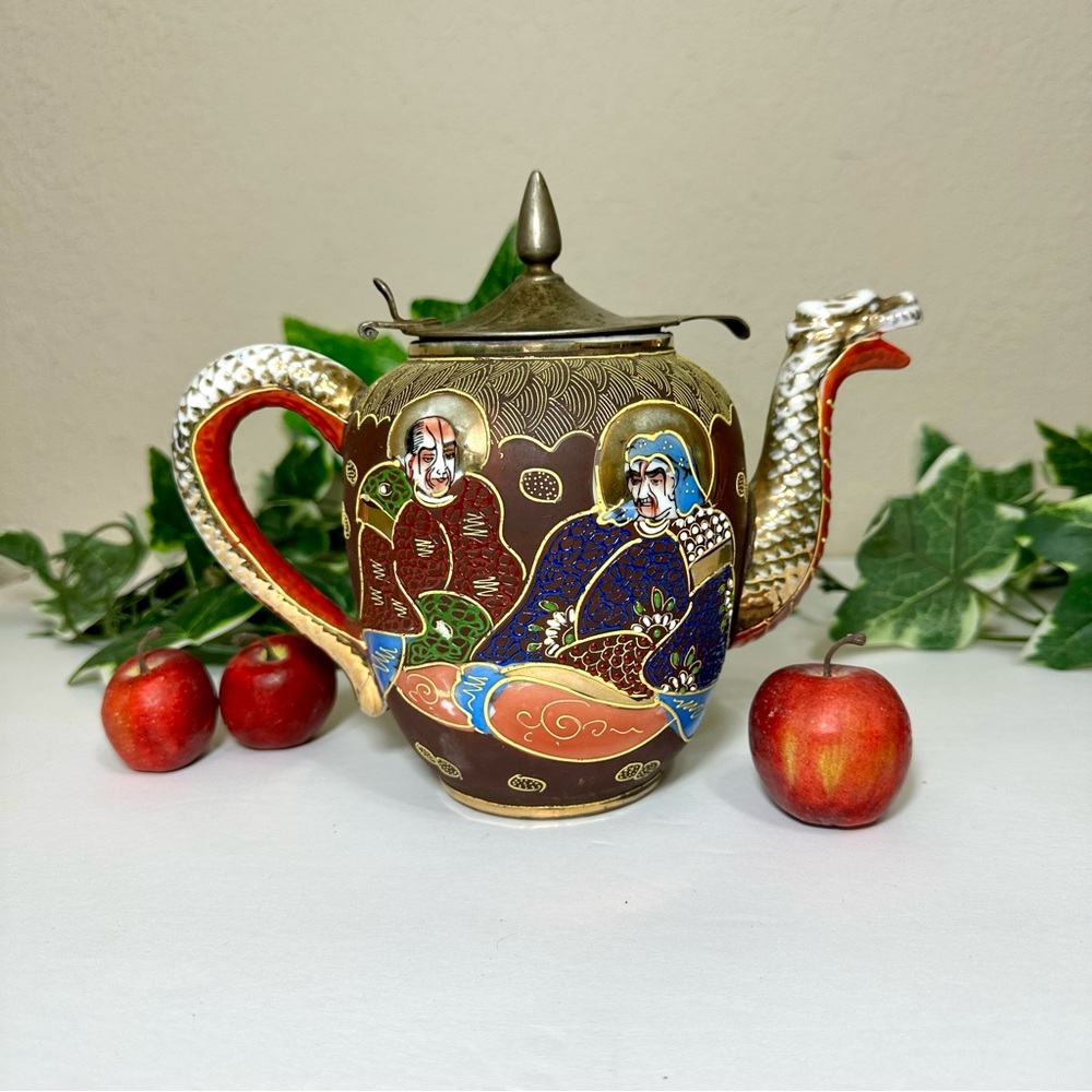 Vintage Japanese Hand Painted Dragon Tea Kettle